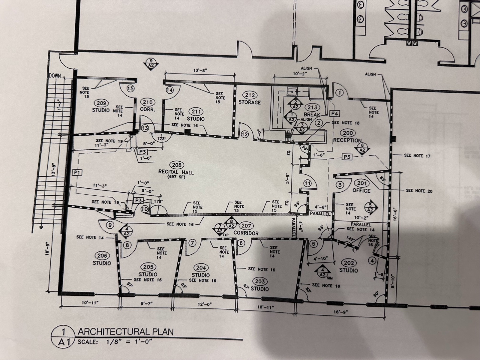 Architectural floorplan of the recital hall